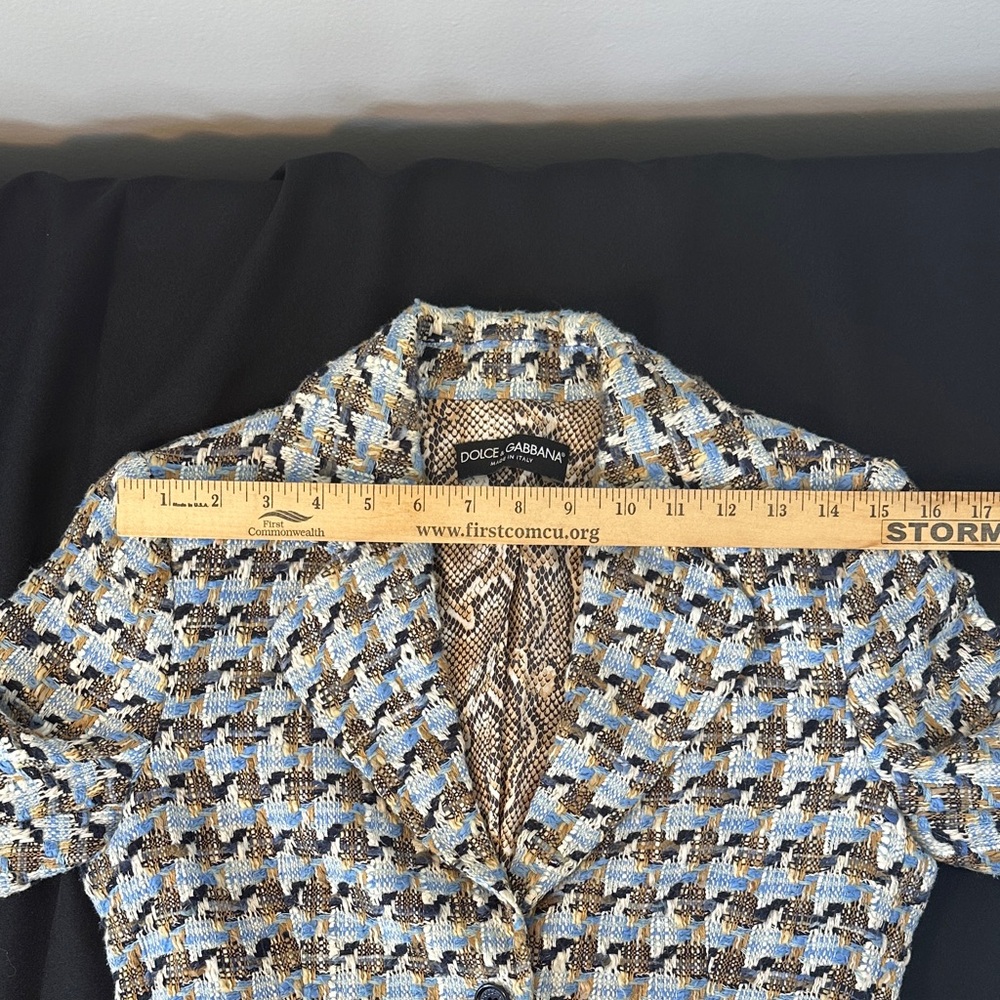 Dolce & Gabbana Women's Houndstooth Blazer Sky Blue/Navy/Tan - Italian Size 38 - Picture 12 of 15